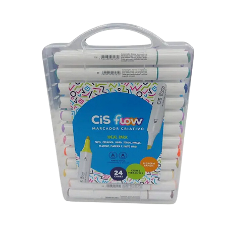 Kit Marcador Criativo Flow 2 Pontas - 24 Cores
