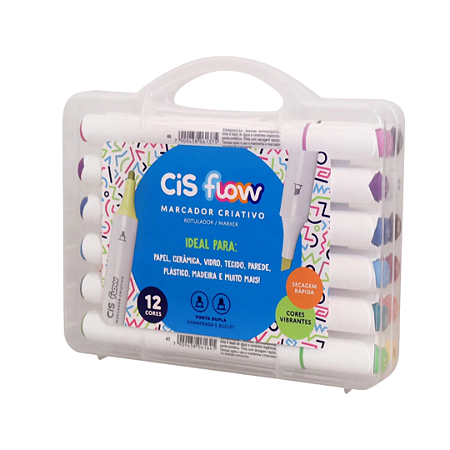 Kit Marcador Criativo Flow 2 Pontas - 12 Cores