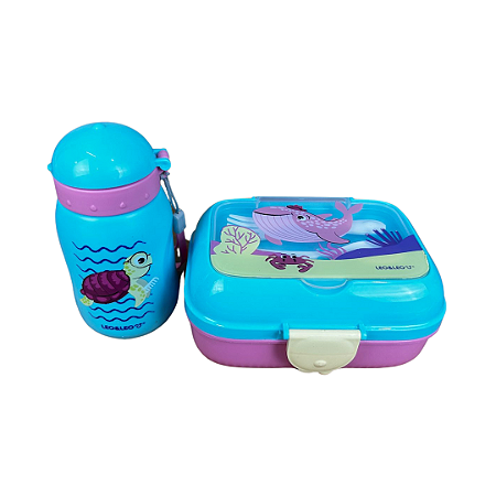 Kit Lanche Fundo do Mar - Garrafa + Marmita com Talheres
