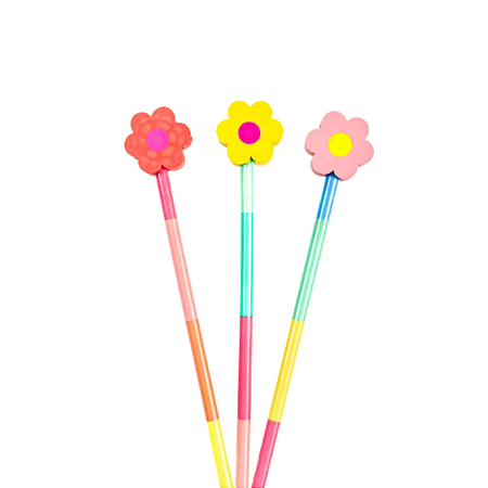 Kit 3 Lápis com Borracha Flowers