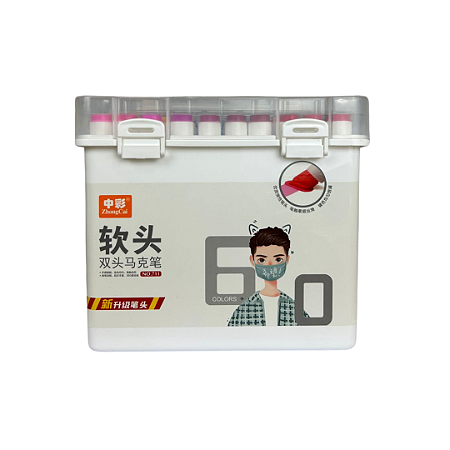 Kit Marcadores Artísticos Touch 60 Cores Ponta Dupla Branca