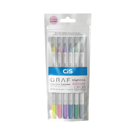Marcador Duas Pontas Graf Highline 6 Cores Pastel