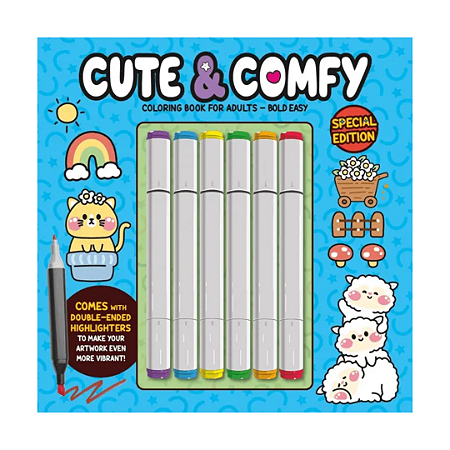 Cute & Comfy Livro para Colorir Edição Especial com 6 Marcadores - Azul