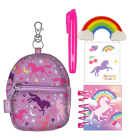 Kit Mini Itens de Papelaria Unicórnio