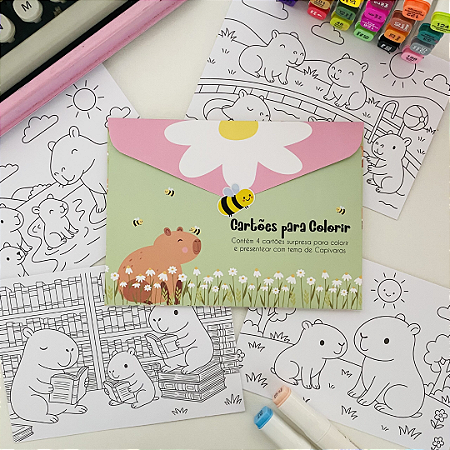 Kit com 4 Cartões para Colorir – Capivaras