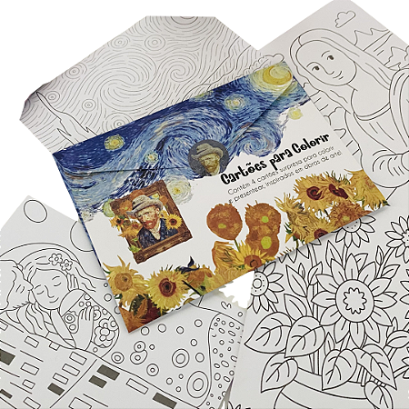 Kit com 4 Cartões para Colorir – Obras de Arte
