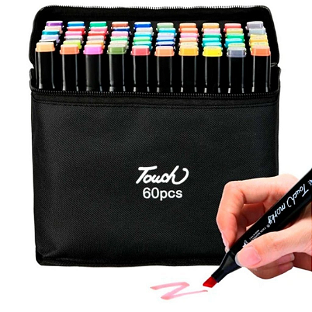 Kit de Canetas Touch Marcador Artístico Ponta Dupla 60 Cores