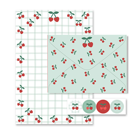 Papel de Carta Cereja 15,5x23cm – 4 unid. com Envelopes e Adesivos