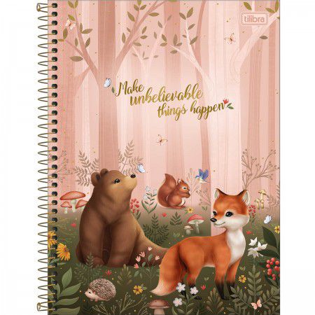 Caderno Universitário Animais da Floresta Rosa 80 Folhas