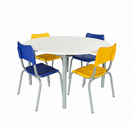Conjunto Coletivo Infantil/Juvenil 1 Mesa Redonda + 4 Cadeiras | Linha Max (MAX03+MER100T3)