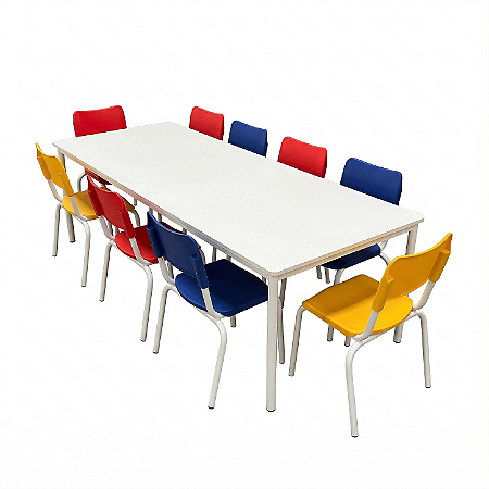 Conjunto Coletivo Infantil/Juvenil 1 Mesa + 10 Cadeiras | Linha Max (MAX03+MER180T3)