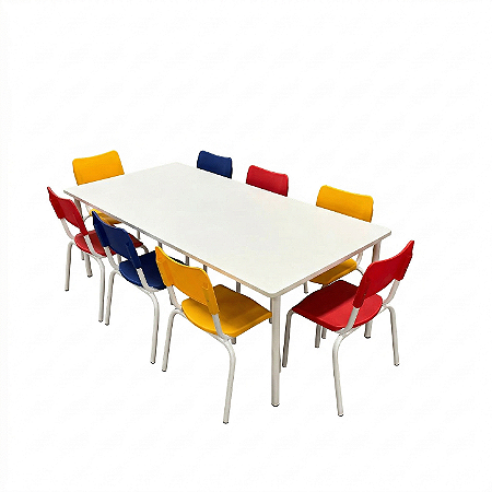 Conjunto Coletivo Infantil/Juvenil 1 Mesa + 8 Cadeiras | Linha Max (MAX03+MER160T38L)