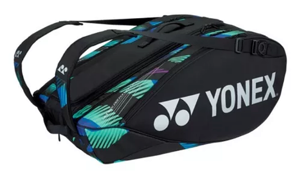 RAQUETEIRA YONEX PRO TRIPLA PRETA VERDE E LILAS