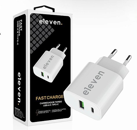 CARREGADOR ELEVEN FAST CHARGER USB-A E TIPO-C EL-11091