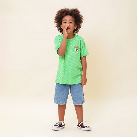 CONJ BERMUDA JEANS COM CAMISETA LISTRADA SURF Loja Ser Garota