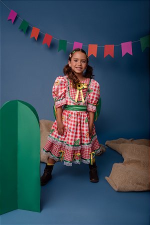 VESTIDO JUNINO  XADREZ COM CACTOS