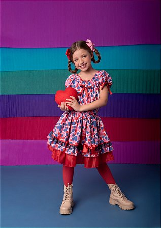 VESTIDO JUNINO CORPET LASTEX  CORACOES