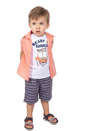 CONJ BERMUDA LISTRADA COM CAMISA E REGATA