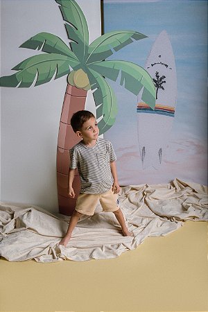 CONJ BERMUDA DE MOLETOM COM CAMISETA LISTRADA