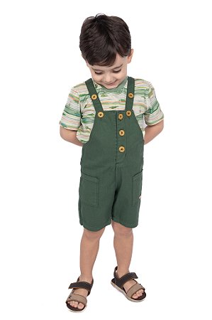 CONJ JARDINEIRA SARJA COM CAMISETA JACARE