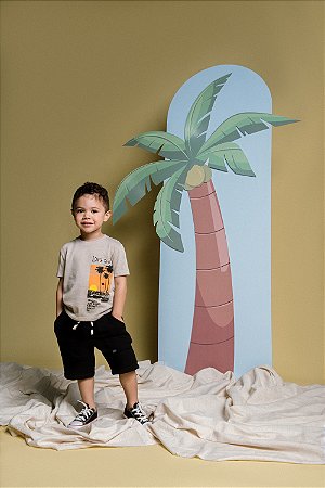 CONJ BERMUDA MOLETOM COM CAMISETA MALHA BOTONE