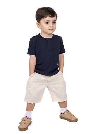 CONJ BERMUDA SOCIAL BEGE E CAMISETA  CANELADA