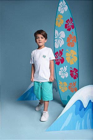 BERMUDA MOLETOM DESFIADO VERDE COM CAMISETA