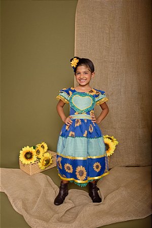 VESTIDO JUNINO CORAÇÃO E GIRASSOL
