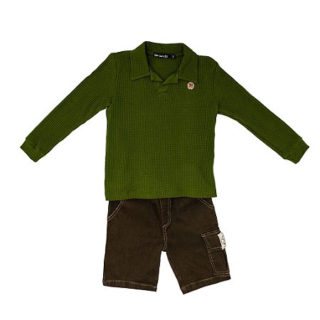 CONJ BERMUDA JEANS E POLO MANGA LONGA