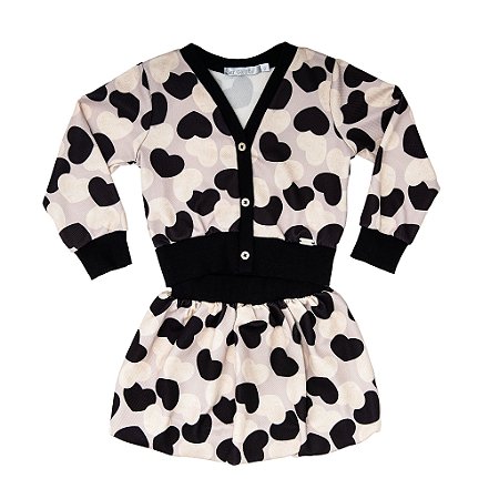 CONJ CARDIGAN DE MALHA E SAIA BALONÊ CORAÇÃO