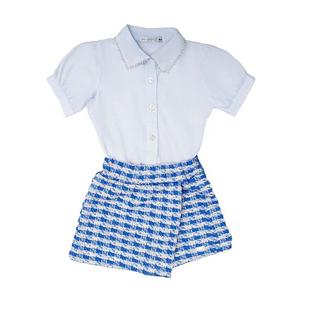 CONJ SHORTS SAIA TWEED COM CAMISA PEROLINHA