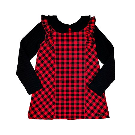 VESTIDO XADREZ GOLINHA COM BLUSA CANELADA
