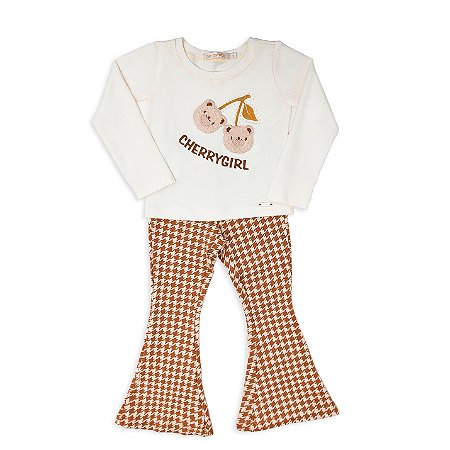 CONJ CALÇA FLARE COM BLUSA COTTON CHERRY