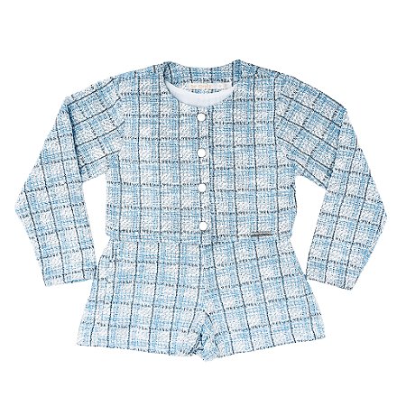CONJ BLUSA CASACO E SHORTS DE TWEED