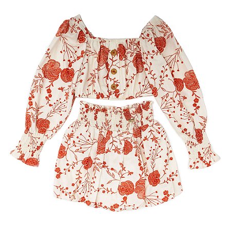 CONJ FLORIDO SAIA BALONÊ COM BLUSINHA