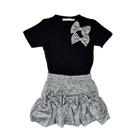 CONJ SAIA BALONÊ  E BLUSINHA MALHA COM LAÇO