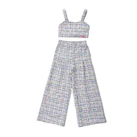 CONJ CALÇA E CROPPED DE TWEED