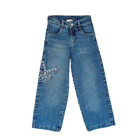 CALÇA JEANS WIDE LEG BUTTERFLY