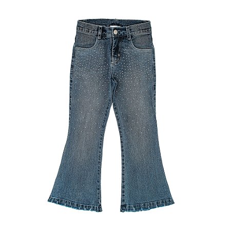 CALÇA JEANS FLARE PEDRARIA