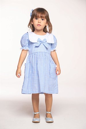 Vestido xadrez com gola marinheiro