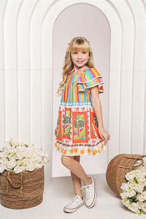 Vestido de viscose colorido estampado