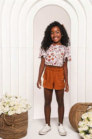 Conjunto shorts e blusa florida viscose