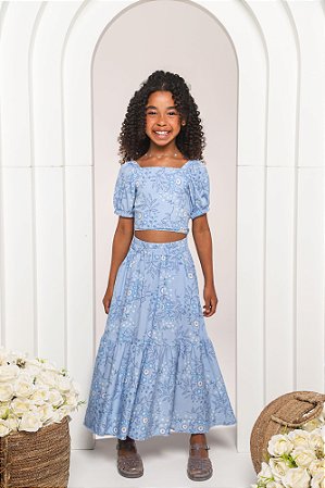 Conjunto saia longa com blusa viscose