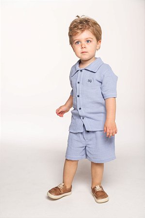 Conjunto camisa e bermuda tricoline masculino