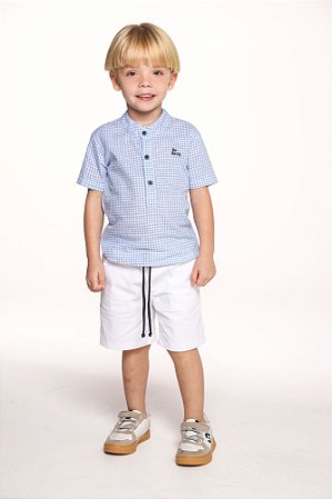 Conjunto camisa xadrez com bermuda de sarja