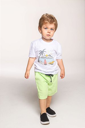 Conjunto bermuda moletom e camiseta tropical