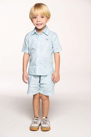 Conjunto bermuda e camisa estampada tricoline
