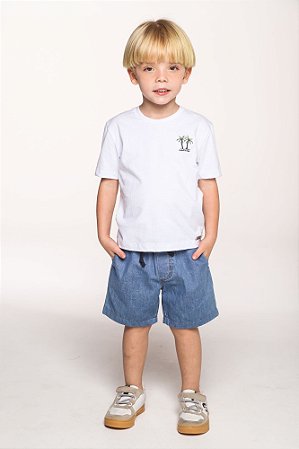 Conjunto bermuda jeans com camiseta coqueiro