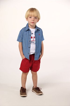 Conjunto camisa jeans com regata e bermuda sg