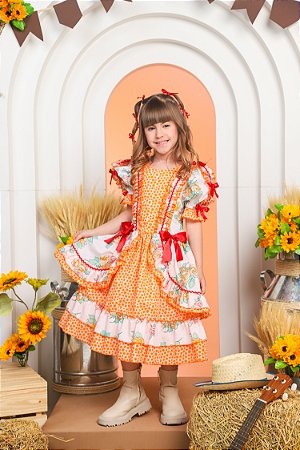 VESTIDO JUNINO ROSAS E BOLINHA